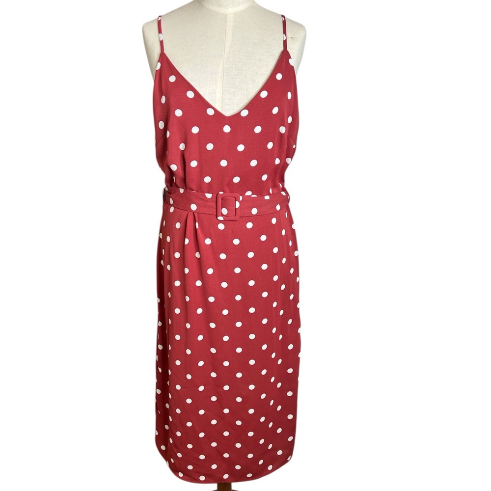 Dress Forum Red & White Polka Dot Midi Dress with Belted Waist